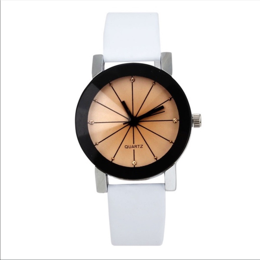 Watch with white band and prism face